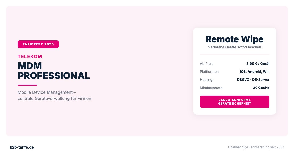 Telekom MDM Professional Tariftest 2026 – Mobile Device Management mit Remote Wipe ab 3,90 Euro