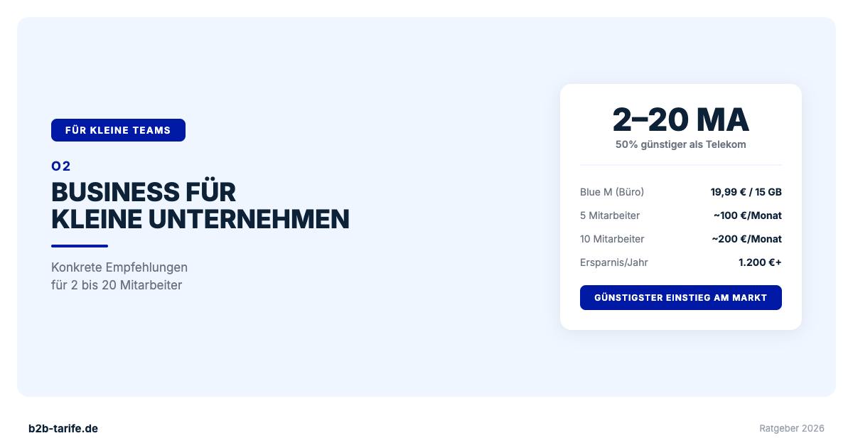 O2 Business Tarife fuer kleine Unternehmen 2026: Empfehlungen fuer 2 bis 20 Mitarbeiter