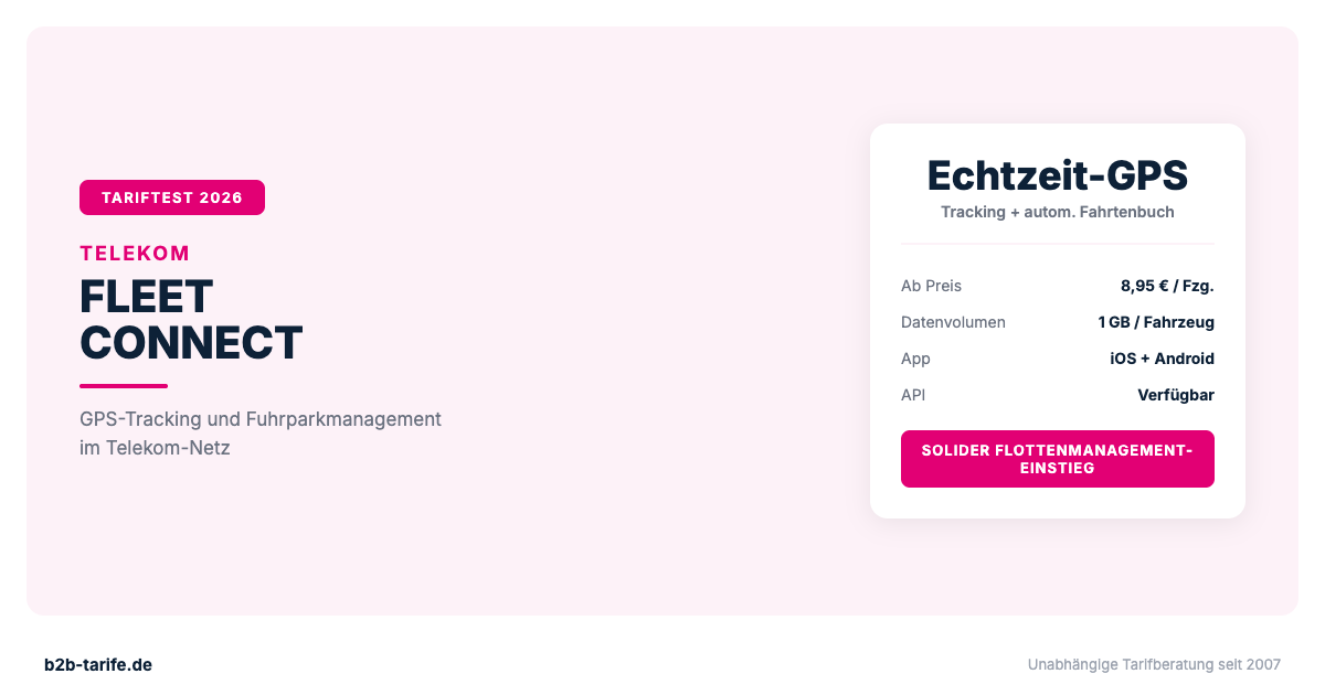 Telekom Fleet Connect Tariftest 2026 – Echtzeit-GPS-Tracking fuer Fuhrparks ab 8,95 Euro