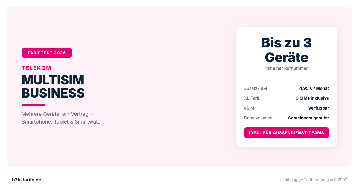 Telekom MultiSIM Business Tariftest 2026 – bis zu 3 Geraete mit einer Rufnummer