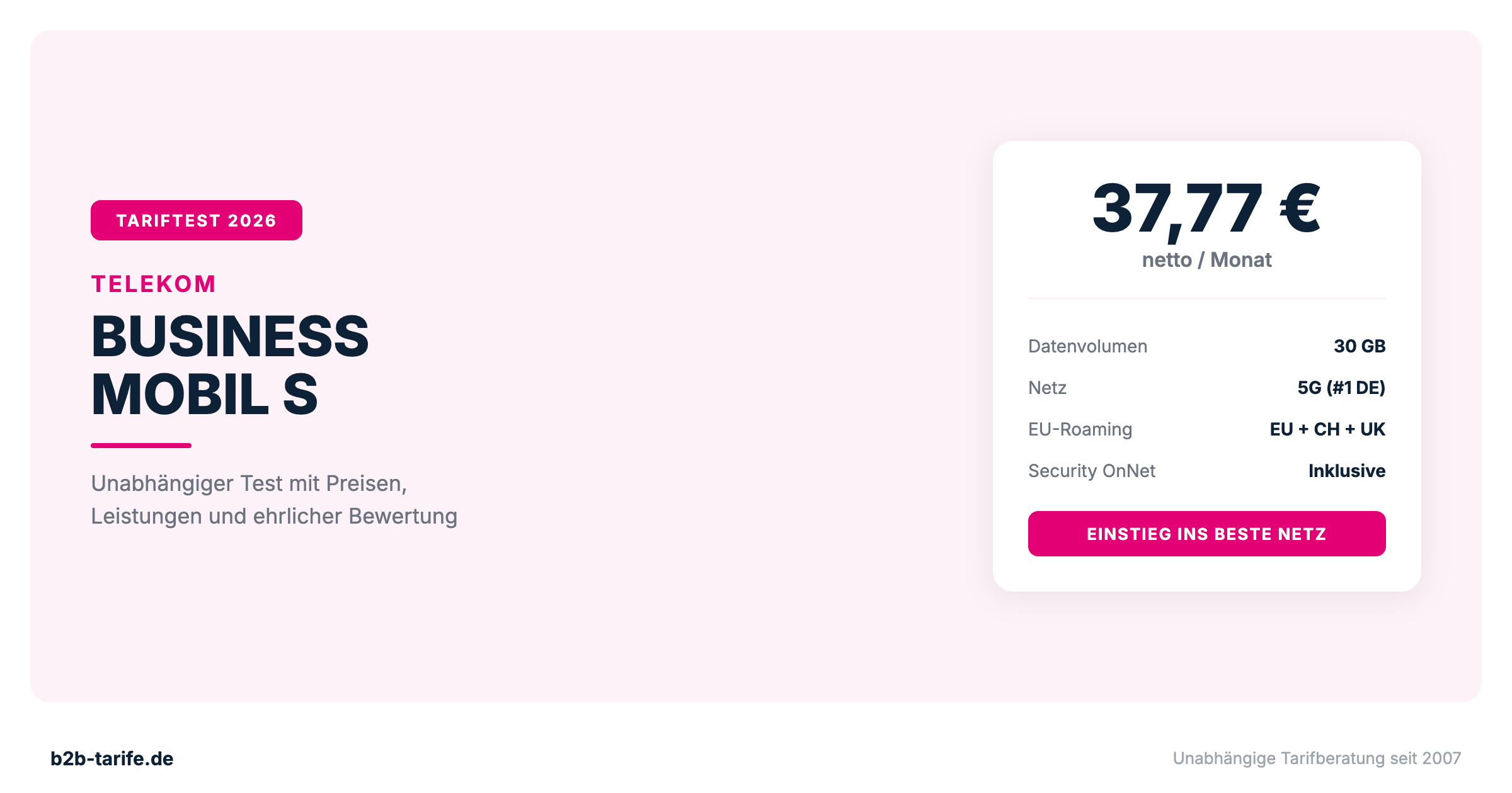 Telekom Business Mobil S Tarif: 30 GB für 37,77 € netto im Test 2026